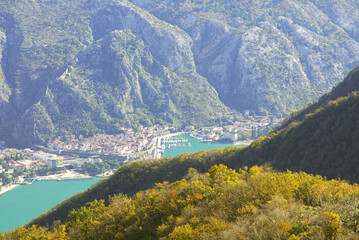 View of the Montenegrin city of Kotor from above - overview from the top of St. Elijah on Mount...