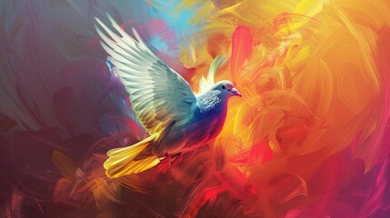 abstract illustration of a colorful peace dove background banner with copy space