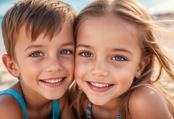 Fototapeta premium Beach Bliss: Brotherly Love and Summer Fun 
