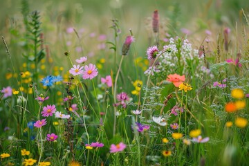 Tranquil Evening Light: Meadow of Wild Flowers - Freshness and Growth