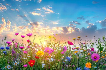 Wildflower Wonderland: Radiant Meadow at Sunset