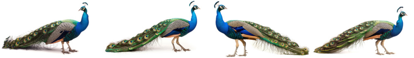 Obraz premium Side shot of Peacock isolated on white background