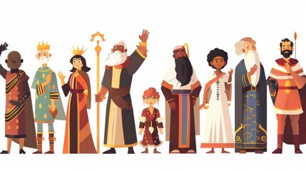 People waving hands isolated on white background. Multi-racial character group, african american guy, elder jewish man, asian girl, muslim woman, modern flat illustration.