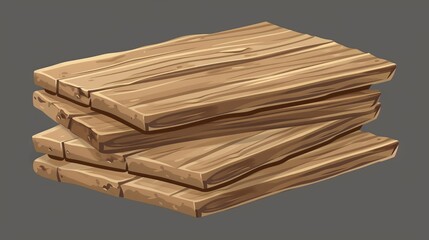 Tabletop sheets of wood realistically depicted, perspective view isolated on transparent background. Natural material for furniture production illustration. Light brown surface of a desk or shelf.