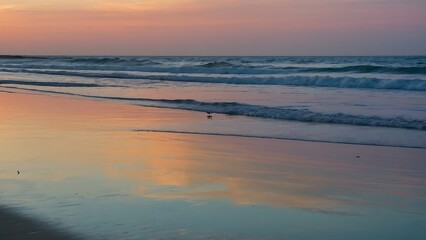 Fototapeta premium sunset on the beach Dawn Serenity Coastal Sunrise Reflections