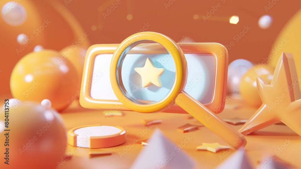 Poster 3d render of a search bar with a hand pointing and an image of a magnifying glass. concept of web br