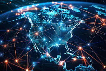 North America Telecommunication Network Graphic - International Cyber Lines Union & Global Data Transfer Map