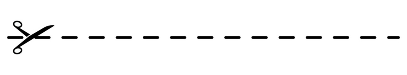 Cut here scissors line. Icon of scissors with dash line for paper, coupon and voucher