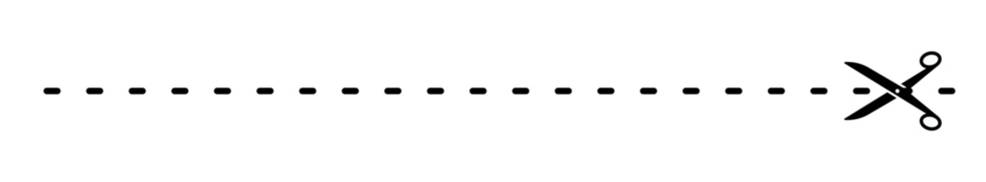 Cut here scissors line. Icon of scissors with dash line for paper, coupon and voucher