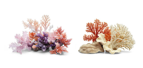 Two different types of coral isolated from the white or transparent background