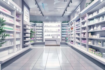 A large pharmacy with shelves of products