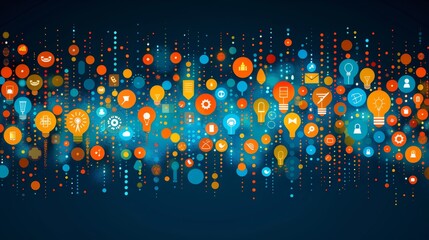 Lightbulb illustration with learning icons for studying knowledge to creative thinking idea and problem-solving solution concept, bright colors