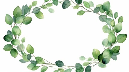 Watercolor baby blue eucalyptus wreath for wedding cards, silver dollar eucalyptus tree foliage in circle, herbs, leaves, branch, greenery frame. Decorative design elements in rustic elegant style