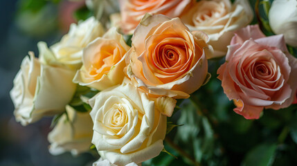 Bouquet of beautiful roses closeup