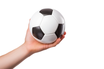 Hands holding a soccer ball isolated on white background  PNG