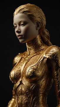 female humanoid statue crafted from sparkling gold 01