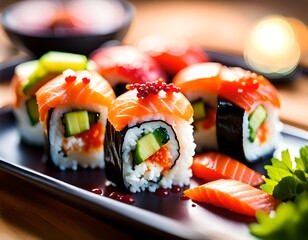 Sushi on a plate, commercial photo for marketing use