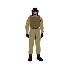 Military aircraft pilot. Brave soldier of armed air force in mask, strong combat man in khaki costume. Martial plane aviator of American army. Flat isolated vector illustration on white background © Paper Trident