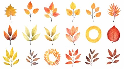 Wreath of colorful autumn fall leaves isolated on white background. Watercolour illustration with place for save date, text, photo. Fall, autumn, Thanksgiving