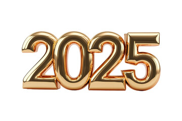 3D golden number "2025" with text effect, on a White background PNG
