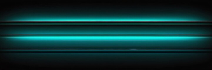 teal neon glowing stripes on black luxury smooth shiny metal background from Generative AI