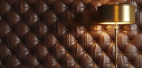 A luxurious, quilted leather wall background in a rich, chocolate brown, providing a backdrop of texture and depth for an elegant.
