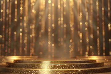 Podium with golden glitter, Generative Ai