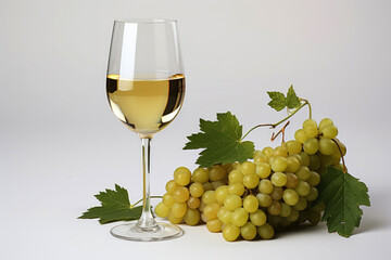 generated Illustration glass of white wine and a bunch of grapes