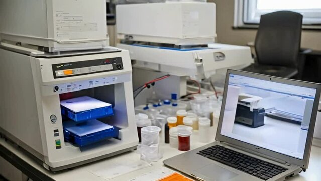 A setup for electrophoresis is utilized to investigate the proteins contained in a biological sample