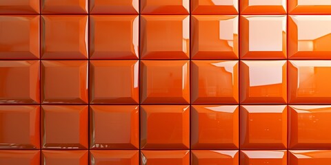 Square, 3D Wall background with tiles. Semigloss, tile Wallpaper with Polished, Orange blocks.