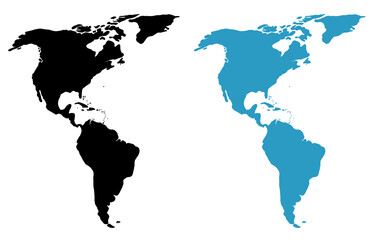 Black and blue silhouette of South and North America on the white background. World map illustration with the American continents.	
