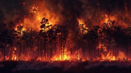 Firefighters battle a raging wildfire that threatens to engulf a forest.
