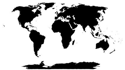 Black silhouette of the world map on the white background.