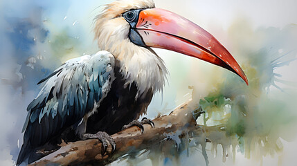 watercolor painting of hornbills