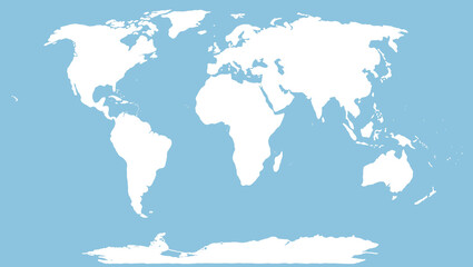 White silhouette of the world map on the blue background.