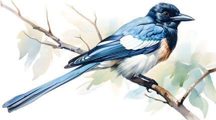 watercolor painting of magpie bird.