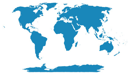Blue silhouette of the world map on the white background.	