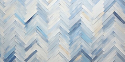 ヘリンボーンの床風のデザインの油絵・抽象背景横長バナー）白・グレー・水色