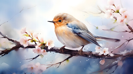 watercolor painting of nightingale bird. - obrazy, fototapety, plakaty