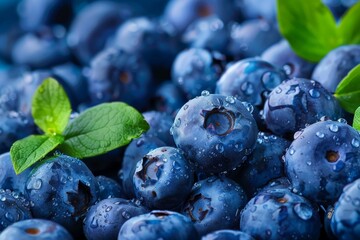 a lot of ripe blueberries closeup - background. Beautiful simple AI generated image in 4K, unique.