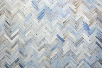 ヘリンボーンの床風のデザインの油絵・抽象背景バナー）白・グレー・水色