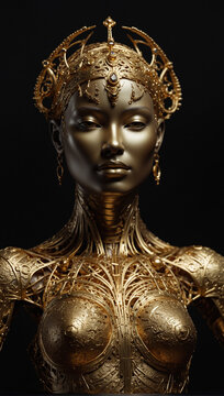 female humanoid statue crafted from sparkling gold 03