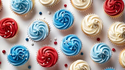 Patriotic Themed Cupcakes with red and blue frosting for Celebrations 4 th of July. Veterans Day, Memorial Day, Fourth of July Food Concept. Generative ai