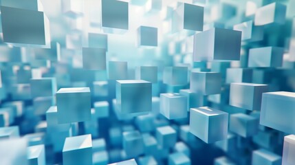 Futuristic Techno 3D Geometric Abstract Blue Gradient Square, AI Artificial Intelligence
