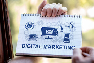 Digital marketing concept on a notepad