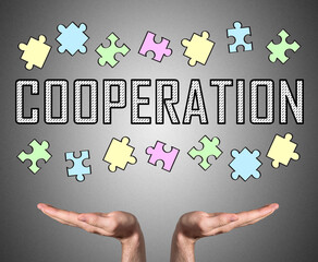 Cooperation concept sustained by open hands