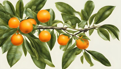 isolated branch orange tree fruits