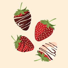 set of strawberries in chocolate 