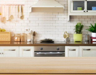 Table top and blurred kitchen room of the background