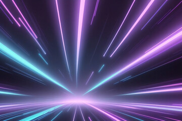 Líneas digitales de neón abstractas en el espacio oscuro, movimiento de energía multicolor brillante sobre fondo negro. Ciberespacio con estelas de luz rápidas. Concepto de tecnología.